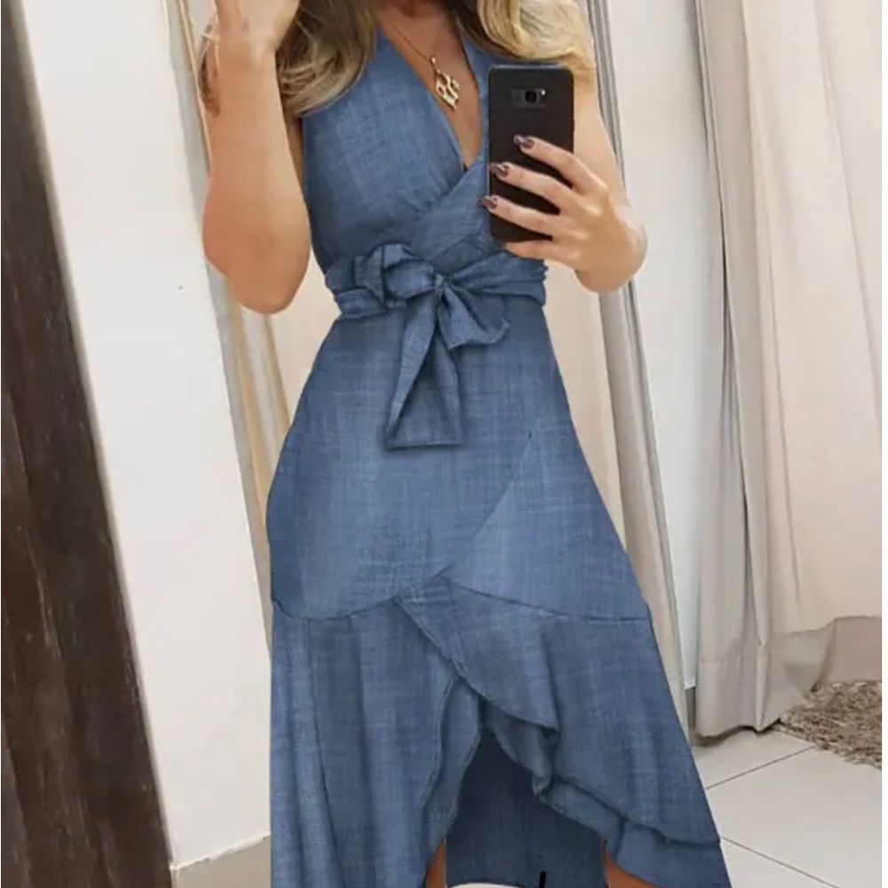 Chicme stylishSleeveless knotted ruffle slit dress - Picture 7 of 7